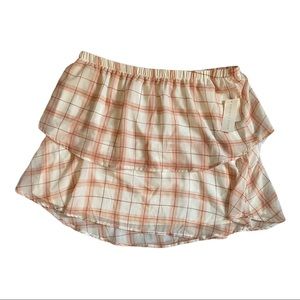 Society & Stitch ruffled skirt ivory/peach plaid.